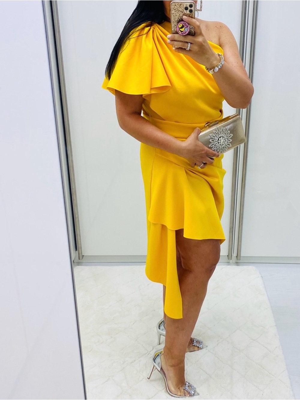 ASOS Yellow One-Shoulder Ruffle Cocktail Dress